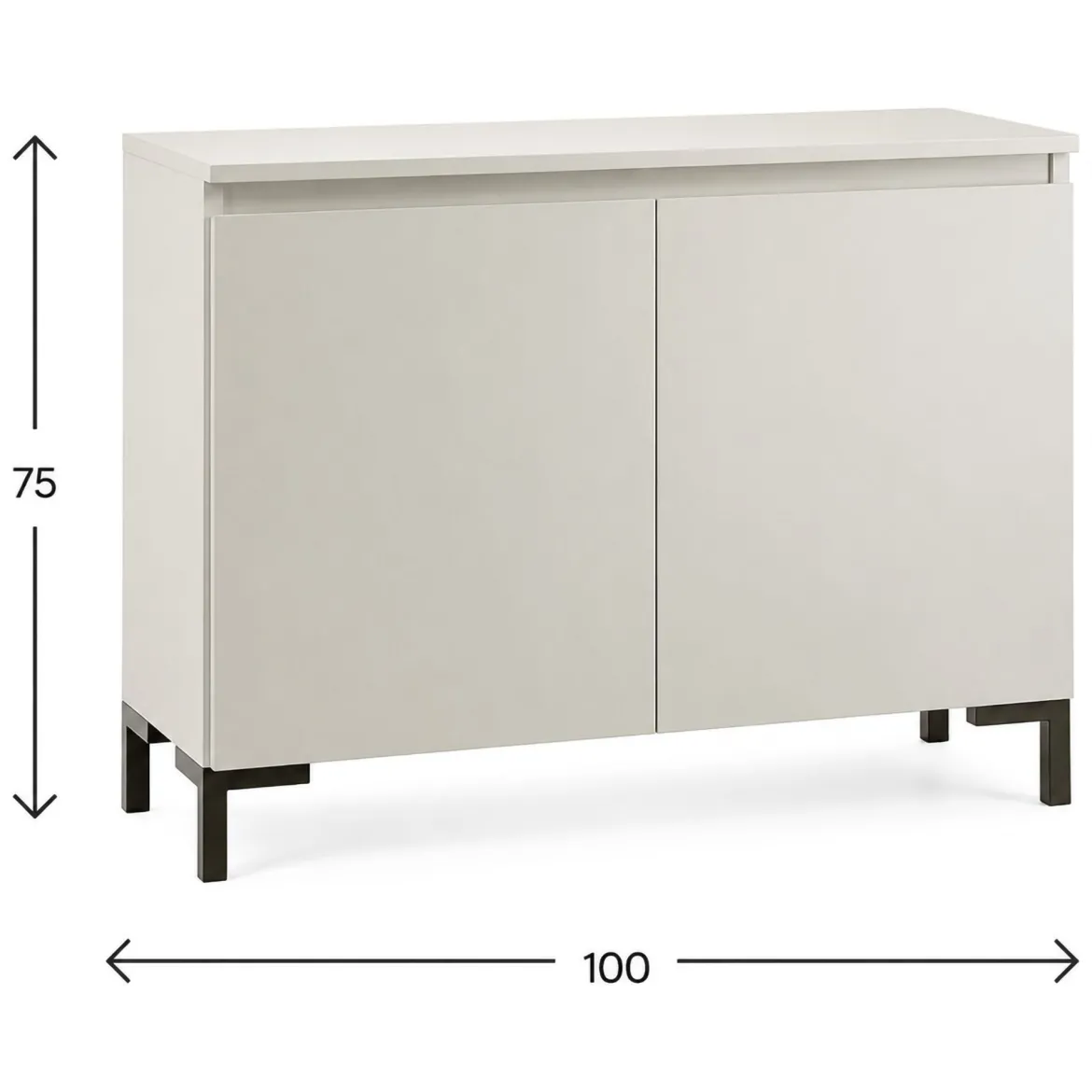 Credenza Grigio Chiaro Nero 2 Ripiani Apertura Battente 100x37x75h cm, 2 Ante Made in Italy - Mimakasa