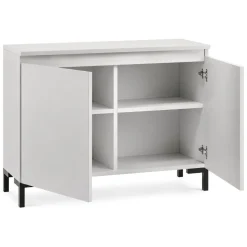 Credenza Grigio Chiaro Nero 2 Ripiani Apertura Battente 100x37x75h cm, 2 Ante Made in Italy - Mimakasa