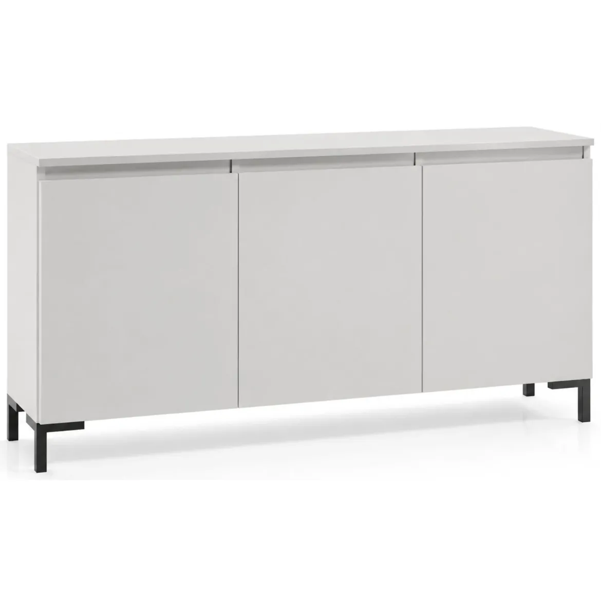 Credenza Grigio Chiaro Nero 3 Ripiani Apertura Battente 150x37x75h cm, 3 Ante Made in Italy - Milarele