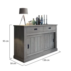 Credenza Grigio Rovere Grigio 2 Ripiani 2 Cassetti 138x50x95h cm, 2 Ante - Lupara