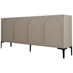 Credenza Grigio Tortora Nero 2 Ripiani 4 Vani 180x35x79h cm, 4 Ante - Torno