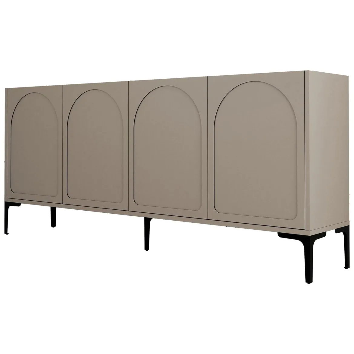 Credenza Grigio Tortora Nero 2 Ripiani 4 Vani 180x35x79h cm, 4 Ante - Torno