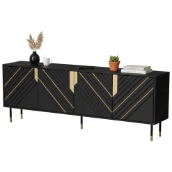 Credenza Landiona, 204x40 h72 cm, Nero e Oro