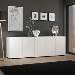 Credenza larga bianco lucida 225x38x79h cm 5 ante - Macaria