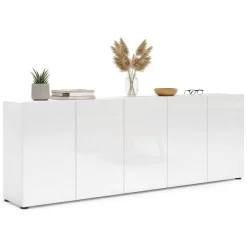 Credenza larga bianco lucida 225x38x79h cm 5 ante - Macaria