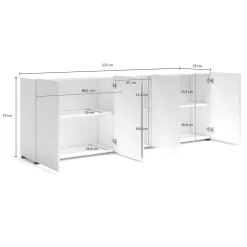 Credenza larga bianco lucida 225x38x79h cm 5 ante - Macaria