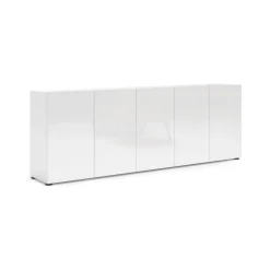 Credenza larga bianco lucida 225x38x79h cm 5 ante - Macaria
