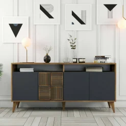 Credenza legno e antracite 160x35x78h cm 4 ante - Garigliano