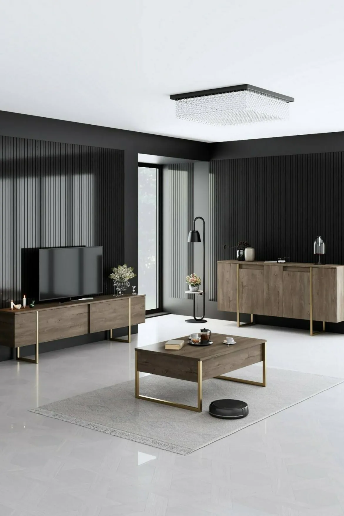 Credenza legno e oro 160x35x80h cm 4 ante - Arta