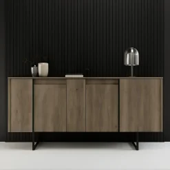 Credenza legno scuro e nera 160x35x80h cm 4 ante - Arta