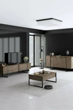Credenza legno scuro e nera 160x35x80h cm 4 ante - Arta