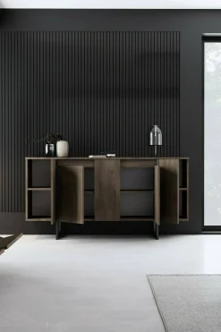 Credenza legno scuro e nera 160x35x80h cm 4 ante - Arta