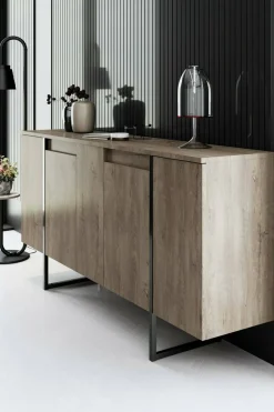 Credenza legno scuro e nera 160x35x80h cm 4 ante - Arta