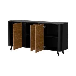 Credenza Loreo, 151x42 h70 cm, Nero e Noce