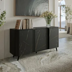 Credenza marmo e nera 190x40x68h cm 3 ante - Briano