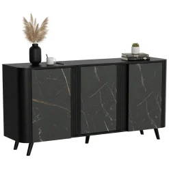 Credenza marmo e nera 190x40x68h cm 3 ante - Briano