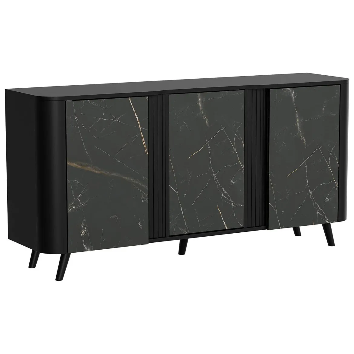 Credenza marmo e nera 150x42x70h cm 3 ante - Loreo