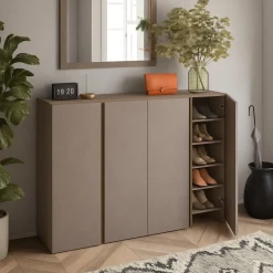 Credenza Marrone Bronzo 10 Ripiani 12 Vani 140x35x111h cm, 4 Ante - Nebbiuno