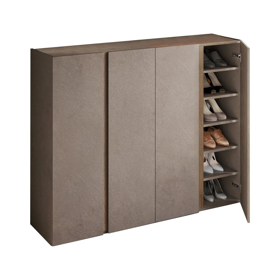 Credenza Marrone Bronzo 10 Ripiani 12 Vani 140x35x111h cm, 4 Ante - Nebbiuno