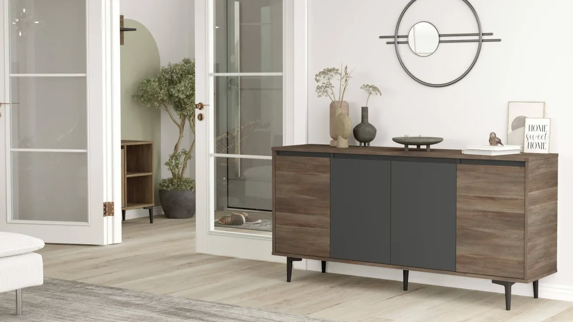 Credenza marrone e antracite 160x40x71h cm 4 ante - Arpalice