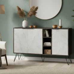 Credenza marrone e marmo 142x35x83h cm 3 ante - Arlene
