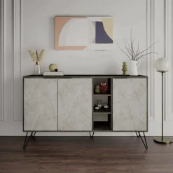 Credenza marrone e marmo 142x35x83h cm 3 ante - Arlene