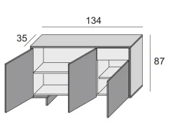 Credenza marrone e noce 134x35x87h cm 3 ante e 1 cassetto - Arius