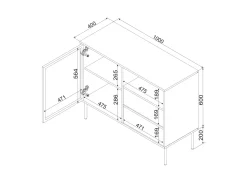 Credenza Marrone Nero 2 Cassetti 2 Ripiani 100x40x80h cm, Apertura Battente, Scorrevole - Caravino
