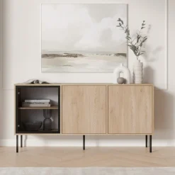 Credenza Marrone Nero 3 Ripiani Apertura Battente 150x40x75h cm, 3 Ante - Conzano