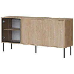 Credenza Marrone Nero 4 Ripiani Apertura Battente 200x40x75h cm, 4 Ante - Pizzo