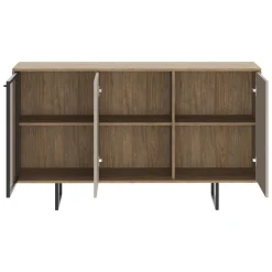 Credenza Marrone Noce Beige Cassetti 3 Ripiani 184x40x87h cm, Apertura Battente - Capena