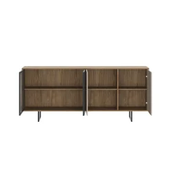 Credenza Marrone Noce Beige Cassetti 3 Ripiani 200x40x87h cm, Apertura Battente - Malnate