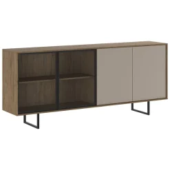 Credenza Marrone Noce Beige Cassetti 3 Ripiani 200x40x87h cm, Apertura Battente - Malnate