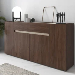 Credenza Marrone Noce Beige un Cassetto Apertura Battente, Scorrevole 170x40x85h cm, 4 Ante - Cirimido