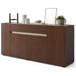 Credenza Marrone Noce Beige un Cassetto Apertura Battente, Scorrevole 170x40x85h cm, 4 Ante - Cirimido