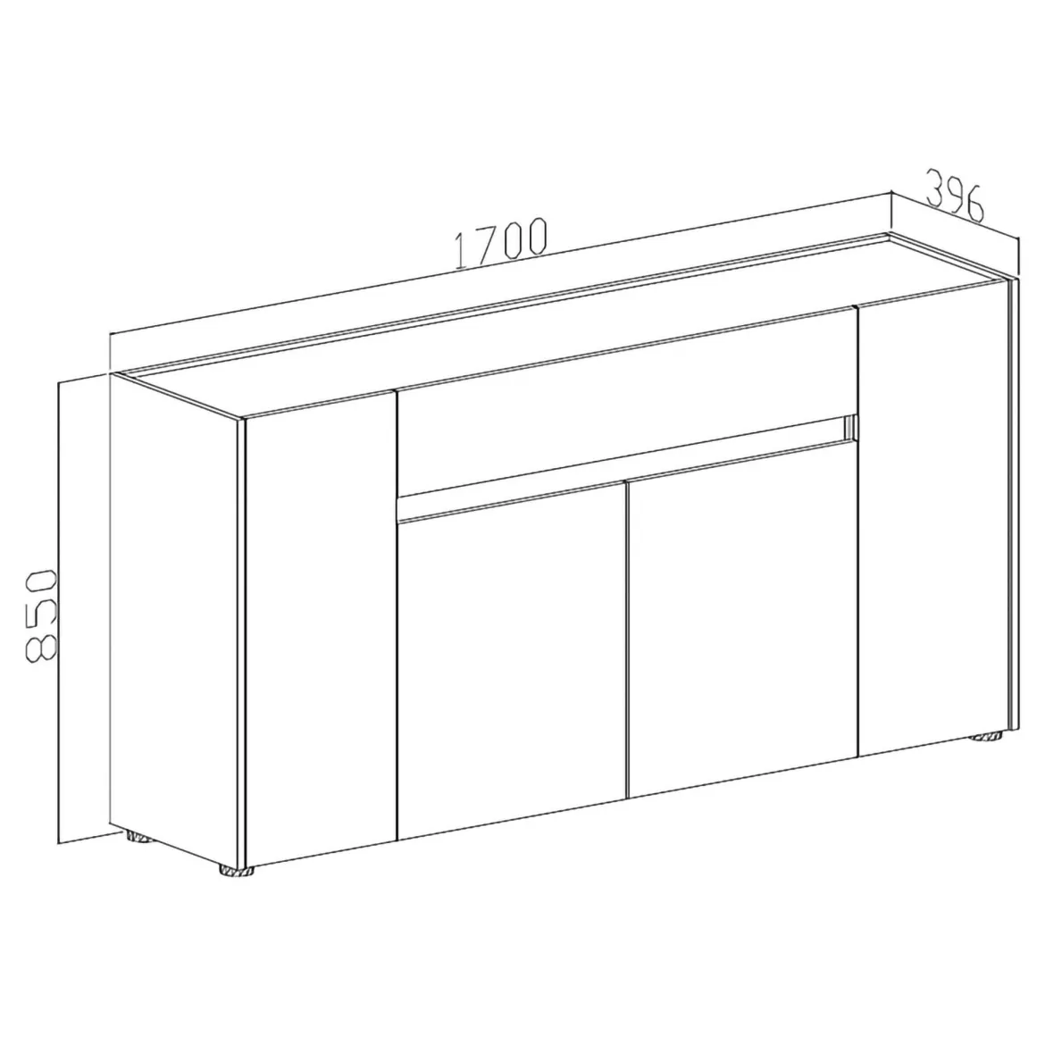 Credenza Marrone Noce Beige un Cassetto Apertura Battente, Scorrevole 170x40x85h cm, 4 Ante - Cirimido
