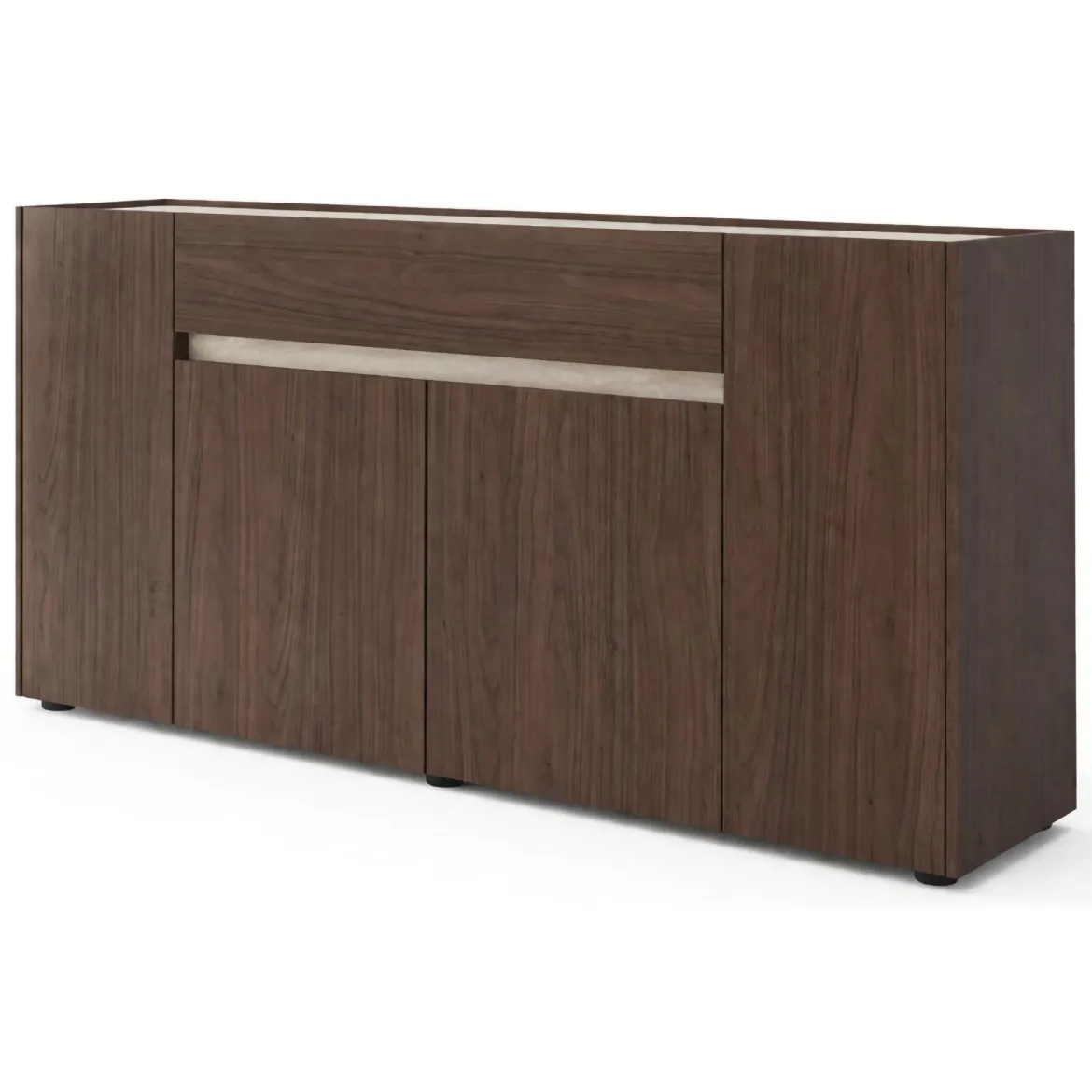 Credenza Marrone Noce Beige un Cassetto Apertura Battente, Scorrevole 170x40x85h cm, 4 Ante - Cirimido