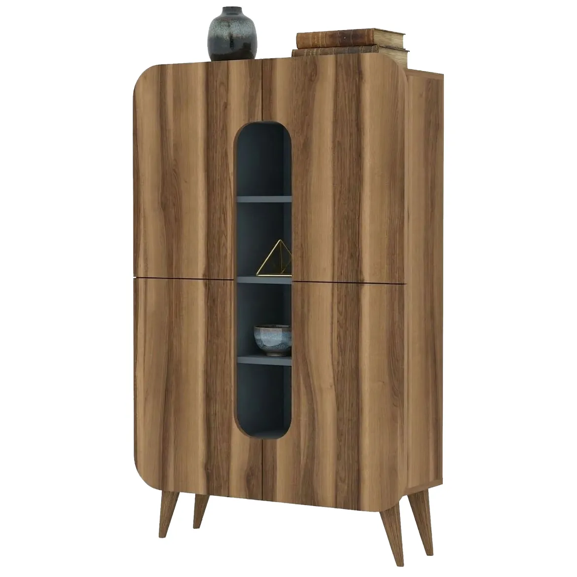 Credenza Marrone Noce blu 7 Ripiani 10 Vani 93x32x144h cm, 2 Ante - Paularo
