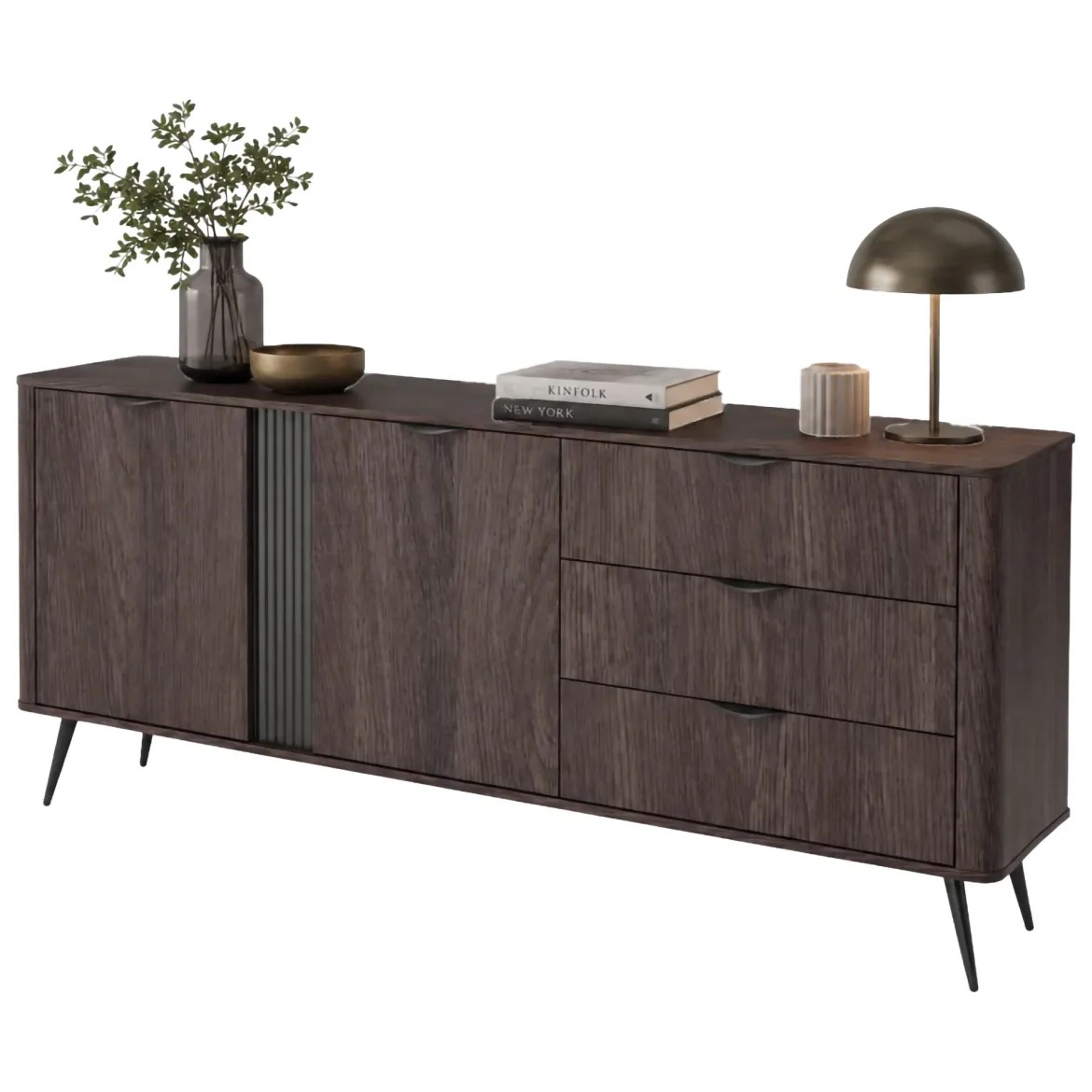 Credenza Marrone Noce 3 Cassetti 2 Ripiani 195x38x81h cm, Apertura Battente, Scorrevole - Kabatiti