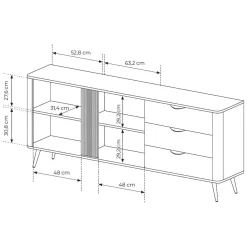 Credenza Marrone Noce 3 Cassetti 2 Ripiani 195x38x81h cm, Apertura Battente, Scorrevole - Kabatiti