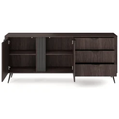 Credenza Marrone Noce 3 Cassetti 2 Ripiani 195x38x81h cm, Apertura Battente, Scorrevole - Kabatiti