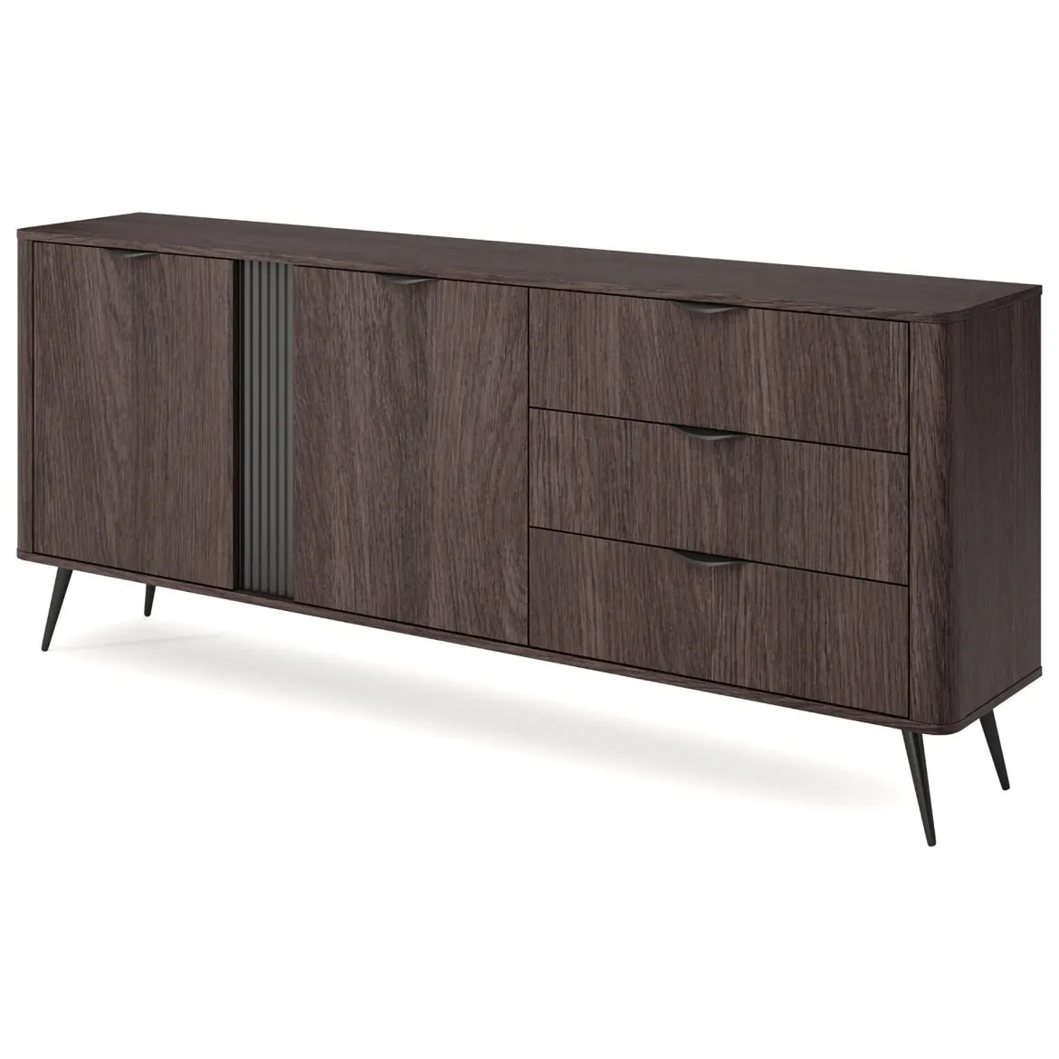 Credenza Marrone Noce 3 Cassetti 2 Ripiani 195x38x81h cm, Apertura Battente, Scorrevole - Kabatiti