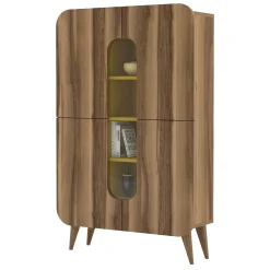 Credenza Marrone Noce Giallo 7 Ripiani 10 Vani 93x32x144h cm, 2 Ante - Paularo