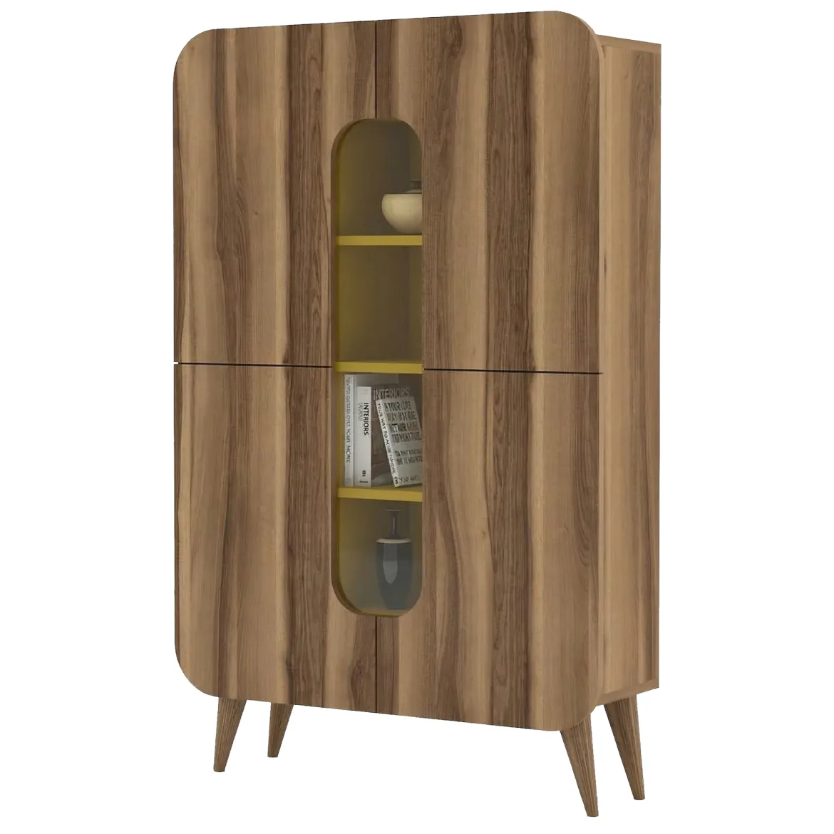Credenza Marrone Noce Giallo 7 Ripiani 10 Vani 93x32x144h cm, 2 Ante - Paularo