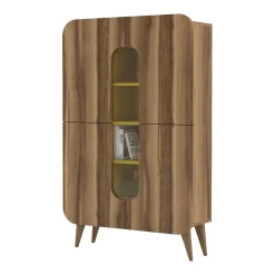 Credenza Marrone Noce Giallo 7 Ripiani 10 Vani 93x32x144h cm, 2 Ante - Paularo