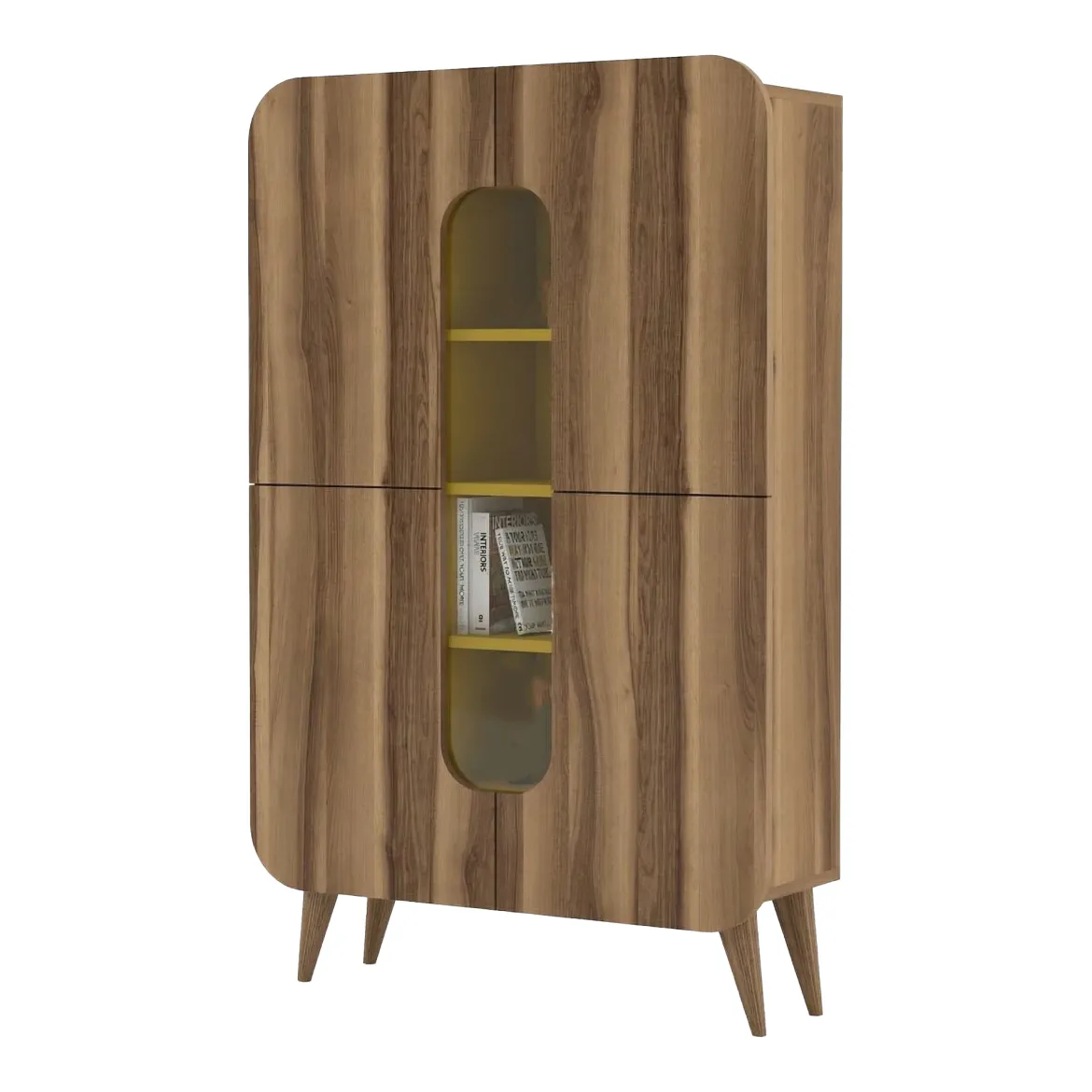 Credenza Marrone Noce Giallo 7 Ripiani 10 Vani 93x32x144h cm, 2 Ante - Paularo