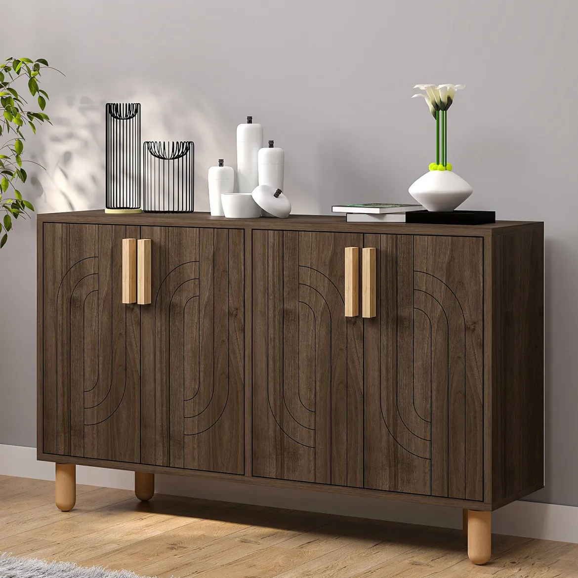 Credenza Marrone Noce Marrone Rovere 3 Cassetti 2 Ripiani 181x44x84h cm, 2 Ante - Carinola