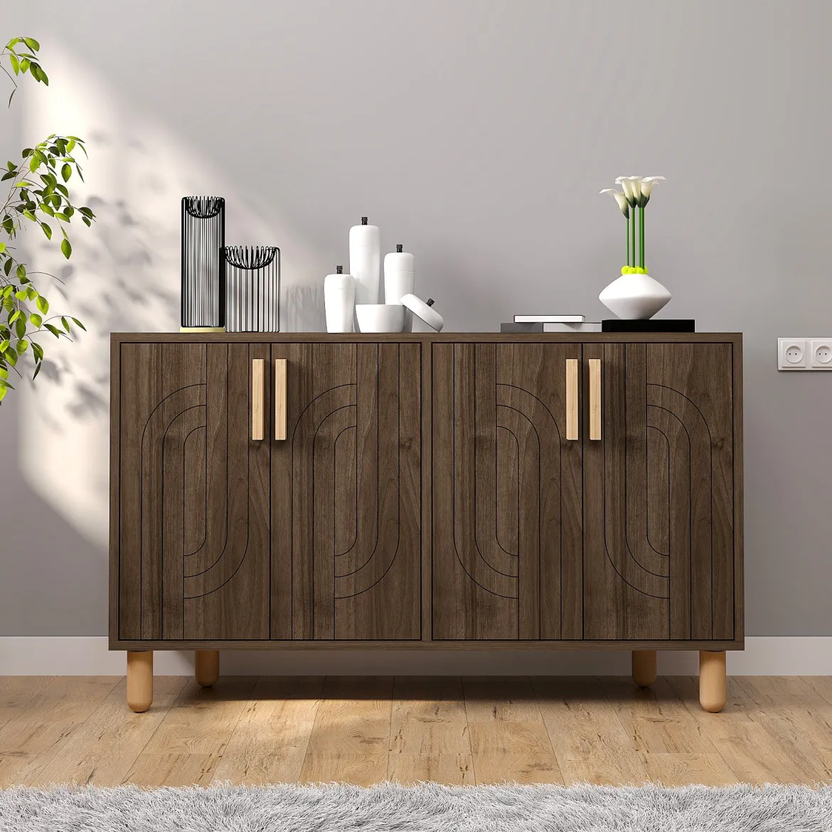 Credenza Marrone Noce Marrone Rovere 3 Cassetti 2 Ripiani 181x44x84h cm, 2 Ante - Carinola