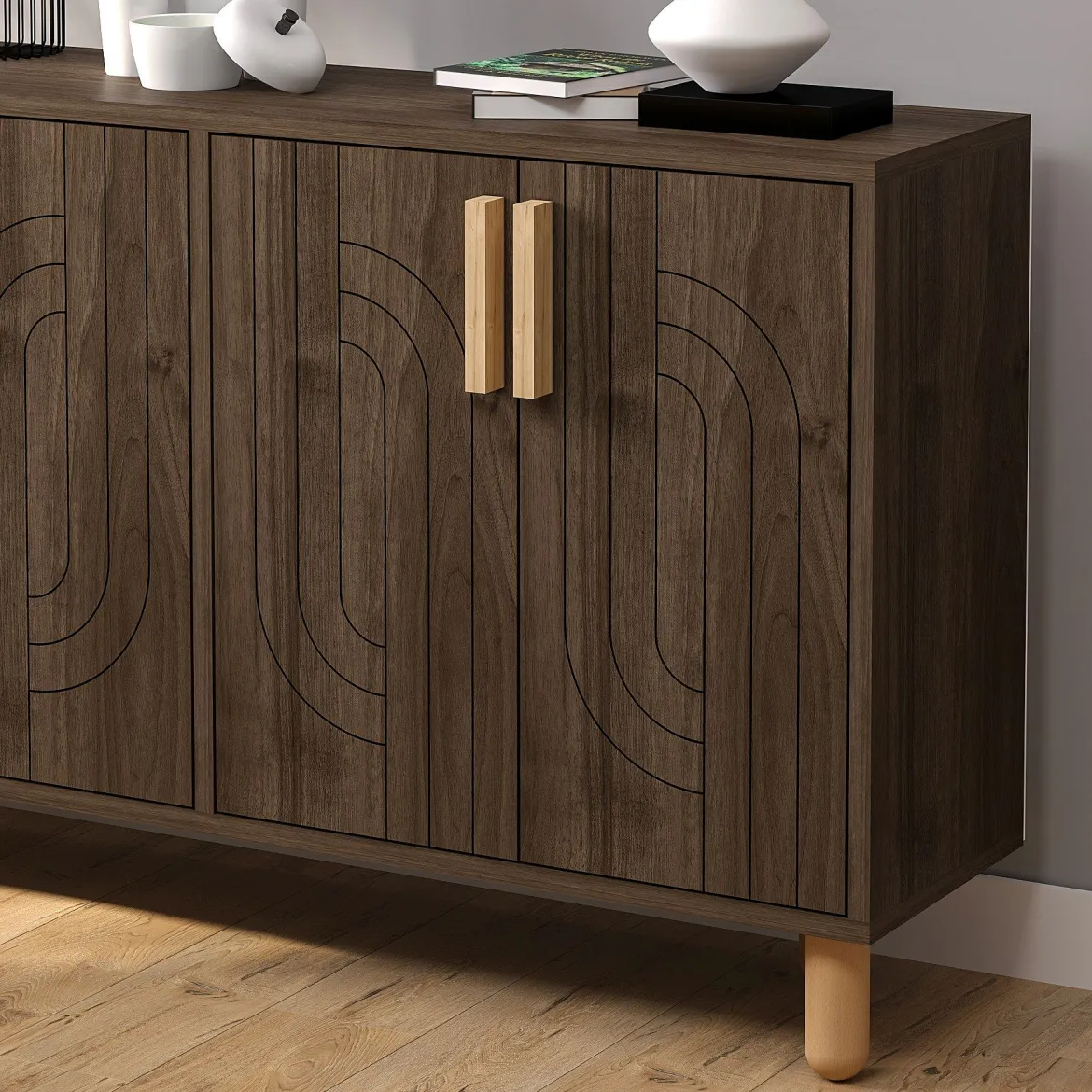 Credenza Marrone Noce Marrone Rovere 3 Cassetti 2 Ripiani 181x44x84h cm, 2 Ante - Carinola