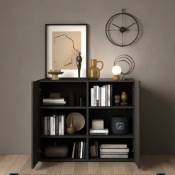 Credenza Marrone Noce Marrone Rovere 4 Ripiani 6 Vani 121x44x114h cm, 2 Ante - Giarole